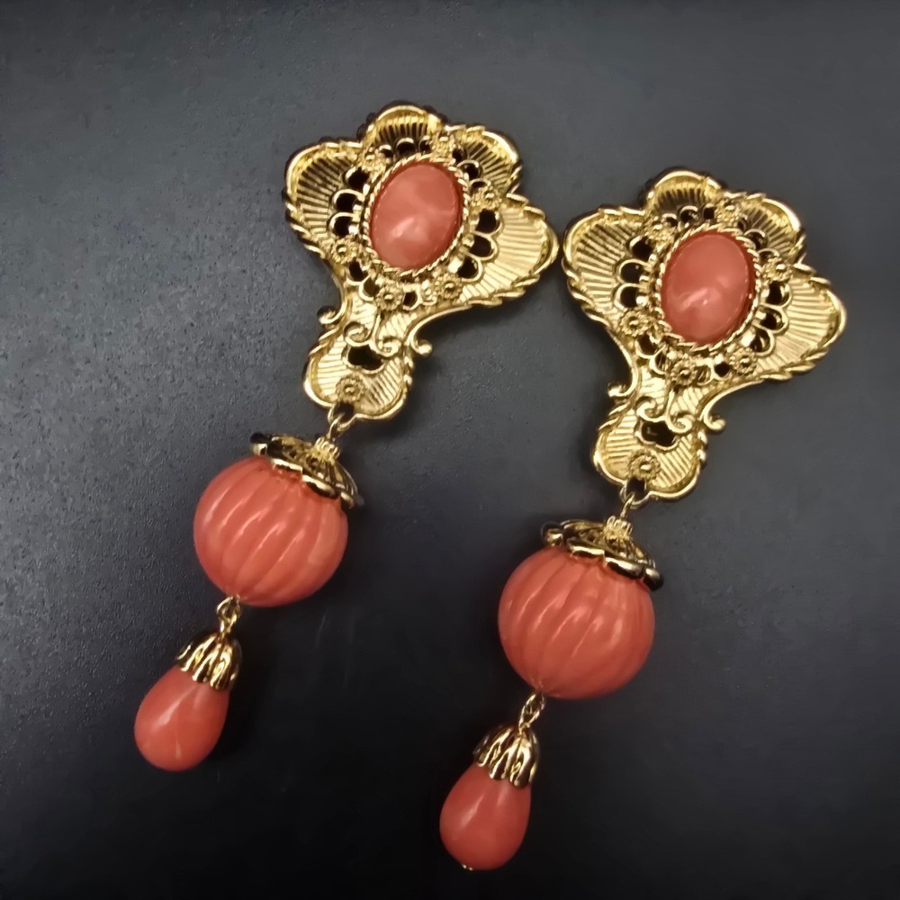 Jose Marie Barrera Avon Earrings 1991 American Style Orange Gold Tone Southwest